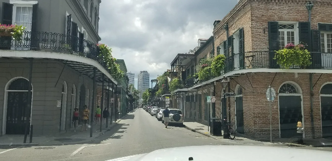 Wrought-iron balconies on the streets surrounding the Bourbon Orleans Hotel in the French Quarter